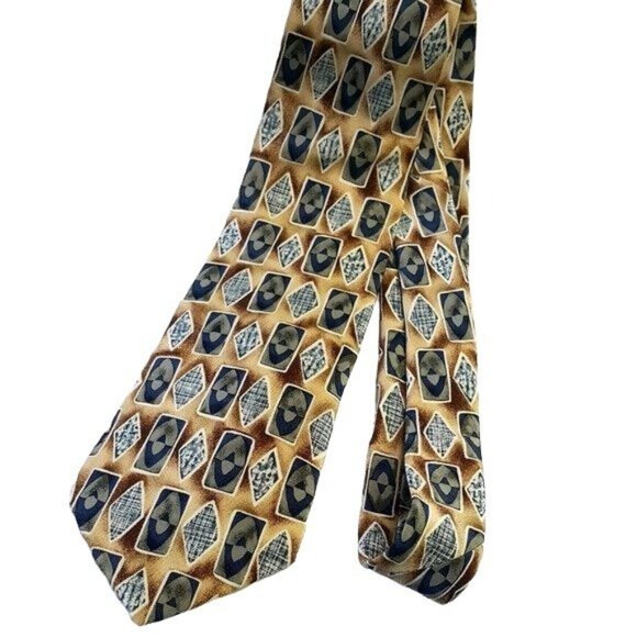Brooks Brothers Makers Mens Silk Tie Brown Blue 58.5" Geo Classic Pointed USA - Picture 1 of 6